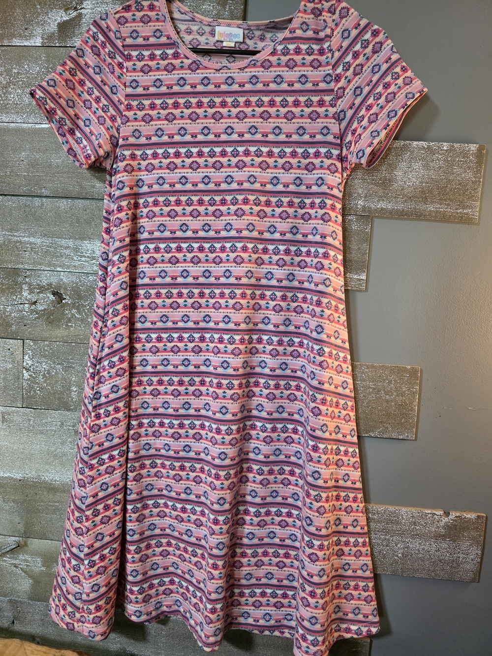 LuLaRoe Pink Striped Geo Print Midi Dress